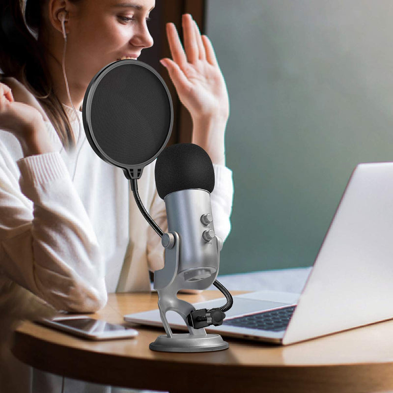 [AUSTRALIA] - YOTTO Microphone Pop Filter For Blue Yeti and Any Other Microphone,Dual Layered Wind Pop Screen With 360°Gooseneck & Mic Cover Foam Windscreen for Blue Yeti,Yeti Pro Condenser Microphone,2 in 1 Pack 