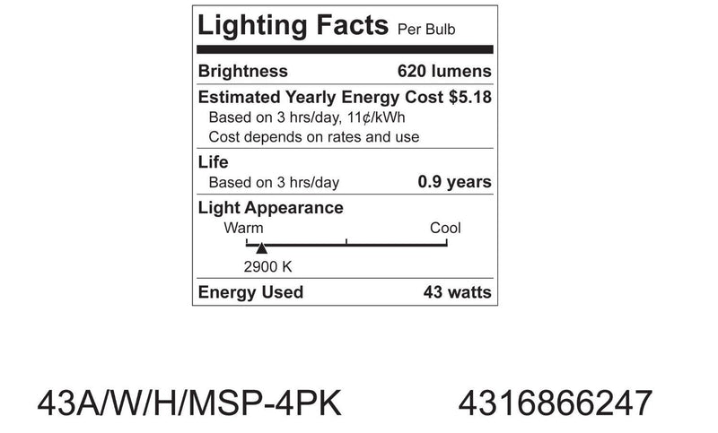 GE Lighting 66247 Soft White 43-Watt, 620-Lumen A19 Light Bulb with Medium Base, 8-Pack