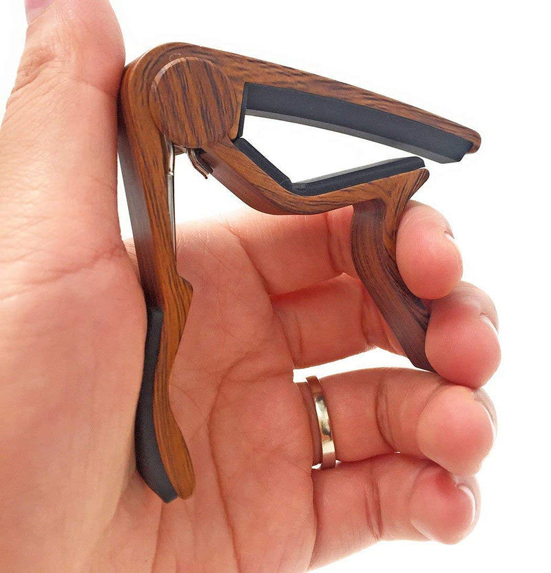 WINGO Quick Change Wooden Guitar Capo for Acoustic Guitar, Electric Guitar,Bass,Ukulele- Rosewood with Unique Metal Pick Necklace.