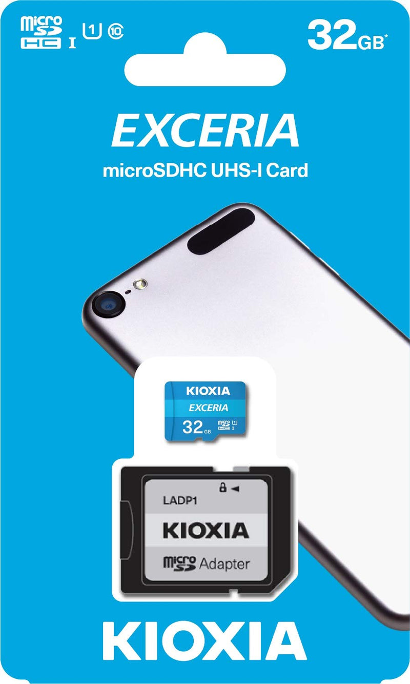 Kioxia 32GB microSD Exceria Flash Memory Card w/Adapter U1 R100 C10 Full HD High Read Speed 100MB/s LMEX1L032GG2