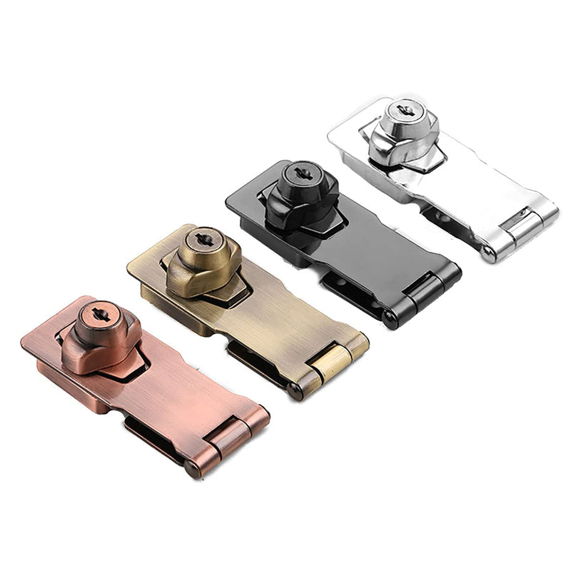 1pcs Zinc Alloy Hasp Latch Locks, 2.5 Inches, with 2 Keyed Hasp Latches Locking Knob, Drawer Lock Filing Cabinet Lock Closet Lock, Safety Hasp Lock, Bright Silver