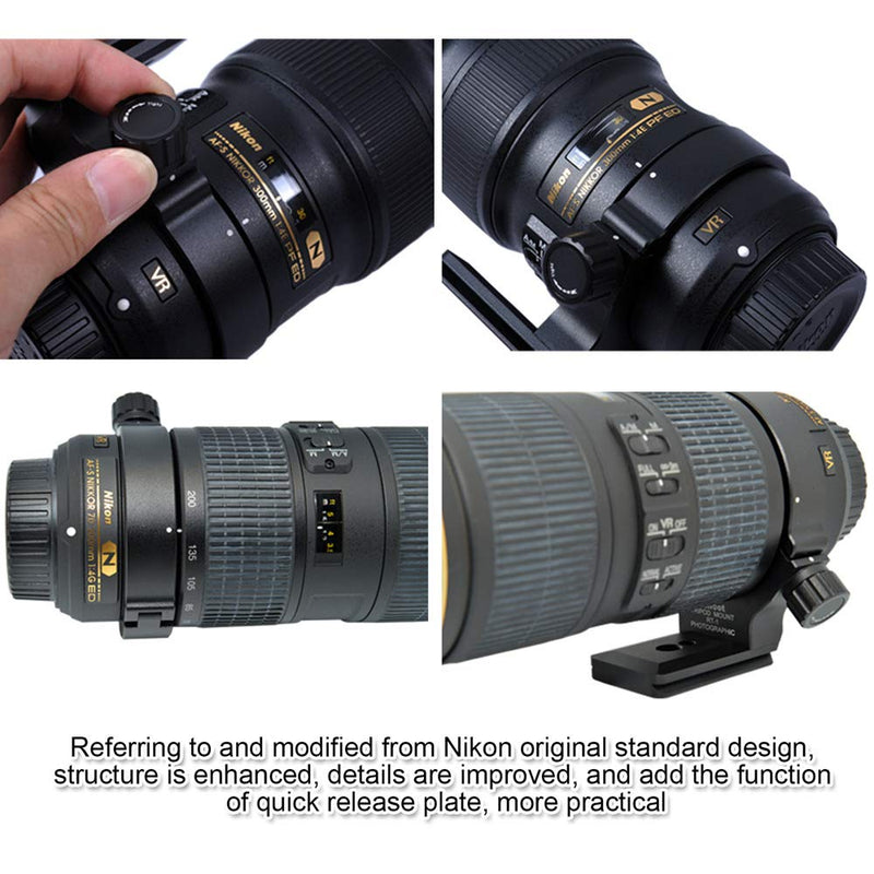 iShoot Lens Tripod Mount Ring for Nikon RT-1 Nikkor AF-S 300mm F/4E PF ED VR and 70-200mm F/4G ED VR -with Quick Release Plate