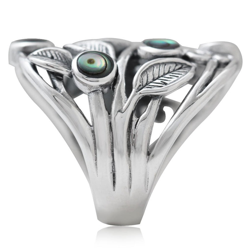 Silvershake Abalone Paua Shell 925 Sterling Silver Filigree Leaf Ring 7