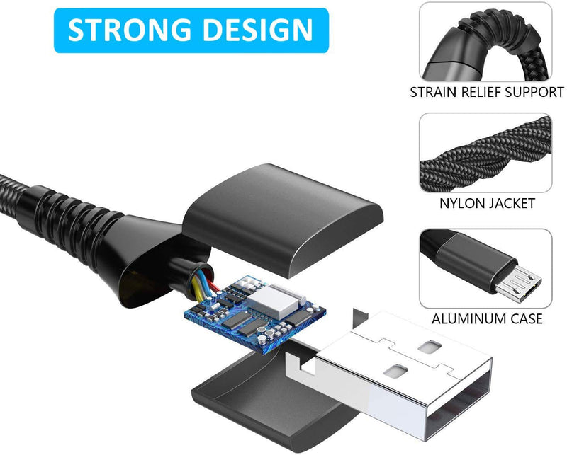 Micro USB Cable Aioneus Fast Charging Cord Android 6FT 2Pack Charger Cable Nylon Android Phone Charger Cord for Samsung Galaxy S7 Edge S6 S5 J7 J7V J5 J3 J3V Note 5, LG G4 G3, Moto G4, Tablet, PS4 6 feet