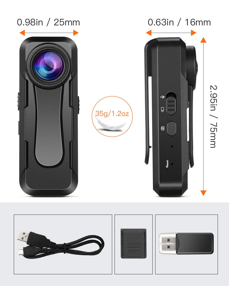 BOBLOV W1 True 1080P Small Body Camera, Personal Pocket Video Camera with Audio Loop Recording Time Stamps External Memory Up to 128GTwo Clips and Easy to Operation (with 32GB)