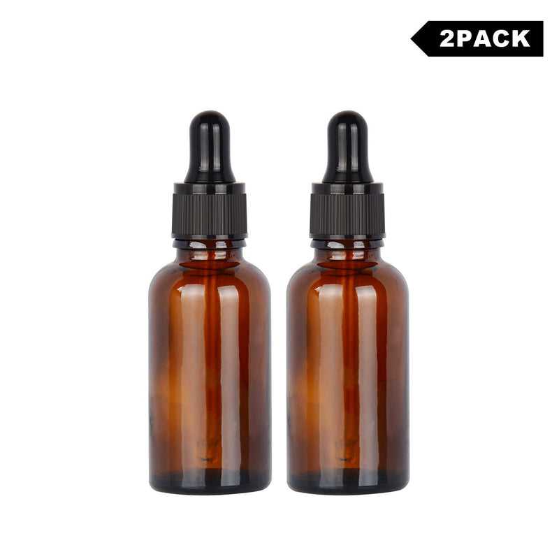 StonyLab 30ml (1 oz) 2-Pack, Amber Glass Dropper Bottle, Brown Empty Glass Bottle with Glass Dropper, Inner Plug and Label for Essential Oils Aromatherapy Fragrances