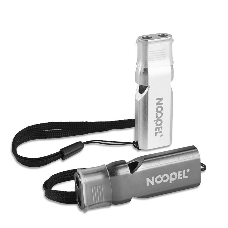 Noopel Coach whistle with Lanyard and Mouth Grip, 2 Pack Emergency Whistles, Loud for Referees Sports Officials Hiking Outdoor Camping Boating Hunting Survival Rescue Gray+Silver