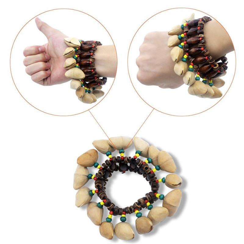 Mowind 2PCS African Tribal Style Nuts Shell Bracelet Dora Nut Handbell Percussion Accessories