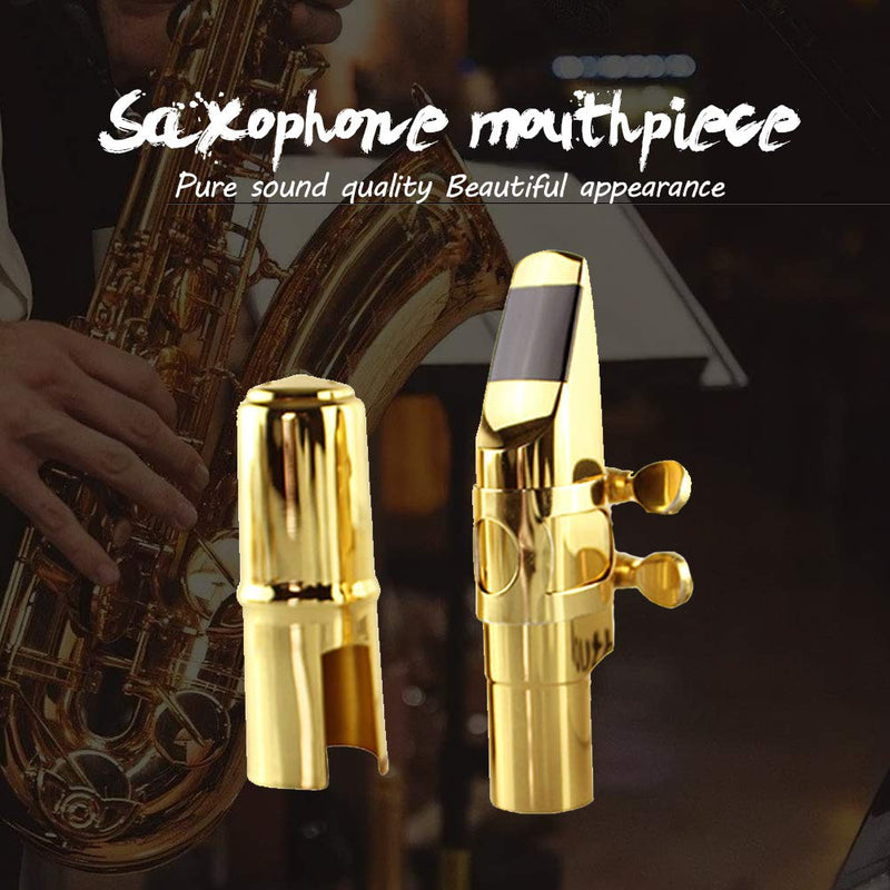 Alto Sax Saxophone Mouthpiece with Cap & Ligatures, Brass Metal Eb Alto Tenor Sax Mouthpiece 5C/6C/7C/8C for Saxophone Professionals and Beginners