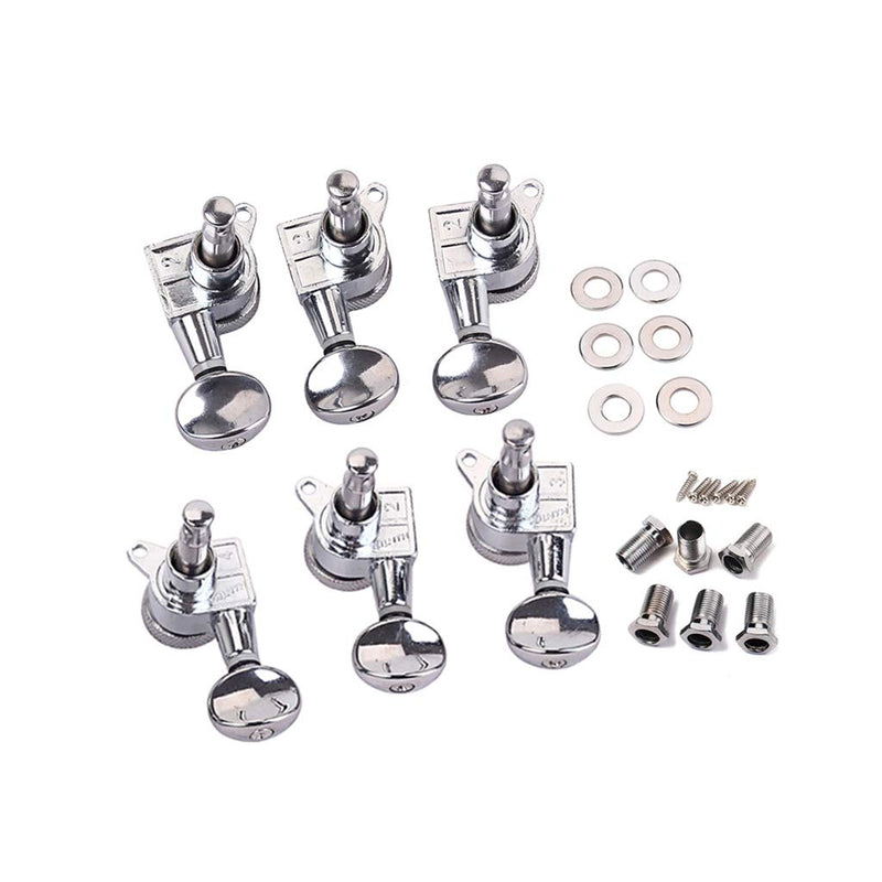 Alnicov 6 Pieces Guitar String Locking Tuners 3 Left 3 Right Guitar Machine Heads Knobs Machine Head Tuners for Electric or Acoustic Guitar (Chrome)