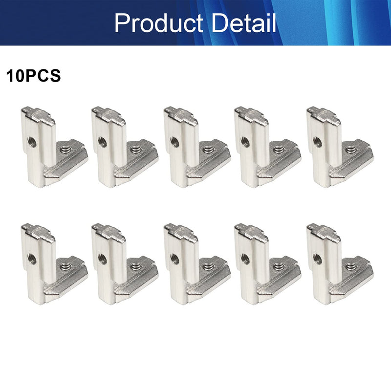 Aicosineg 10pcs Zinc Alloy Interior Joint Bracket 90 Degree T Slot L-Shape Corner Bracket Suitable for 4040 Series 8mm T Slot Aluminum Extrusion Profile Without Screws Silver Tone
