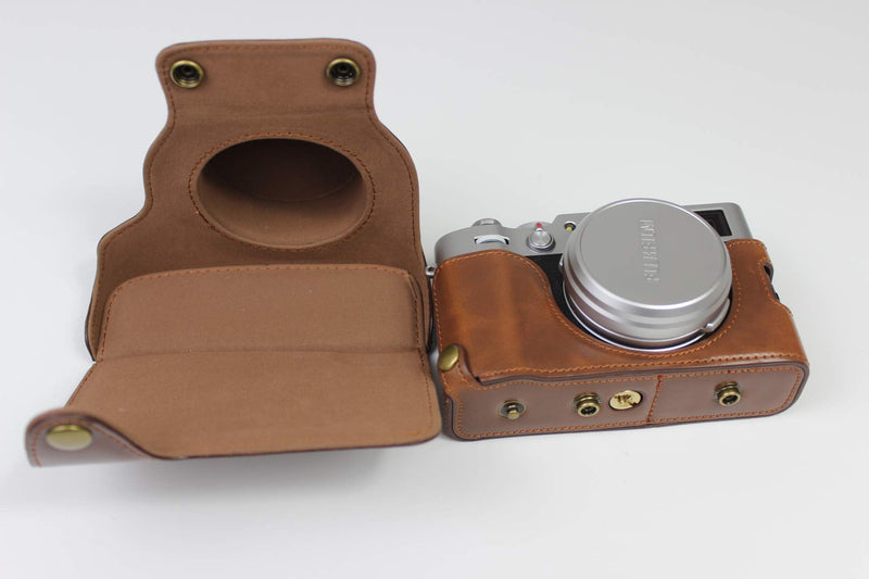[AUSTRALIA] - Full Protection Bottom Opening Version Protective PU Leather Camera Case Bag for Fuji Fujifilm x100v Dark Brown 