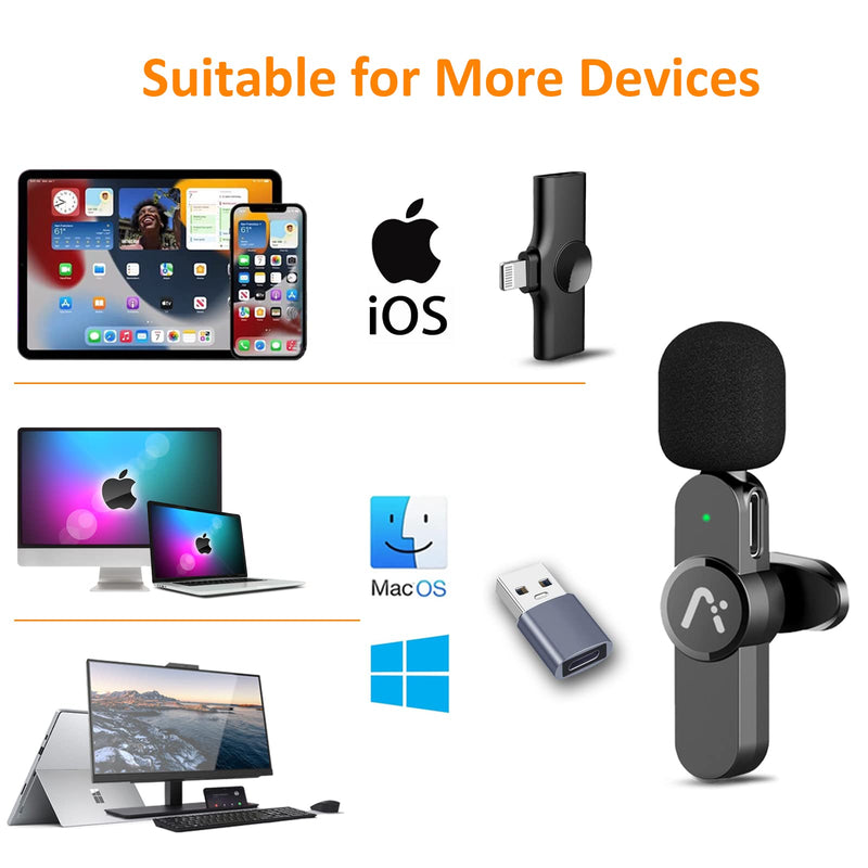 Aisizon Wireless lavalire Microphone, Wireless Clip on Microphones, Wireless Mic A3, for iPhone, Laptop,Zoom Meeting, Video Recording, tiktok.