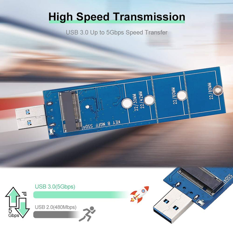 M.2 USB 3.0 Adapter, M.2 B Key Converter to USB 3.0 Reader Card as Portable External Hard Drive,Support SATA Based SSD 2230 2242 2260 2280