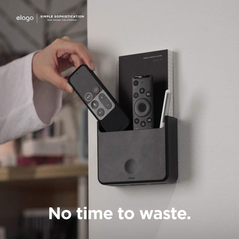elago Universal Remote Holder Mount Compatible with Apple TV Remote and All Other Remote Controls - Adhesive Tape or Screw Mounting Options, Available Wired Charging [Large] [Black] Black