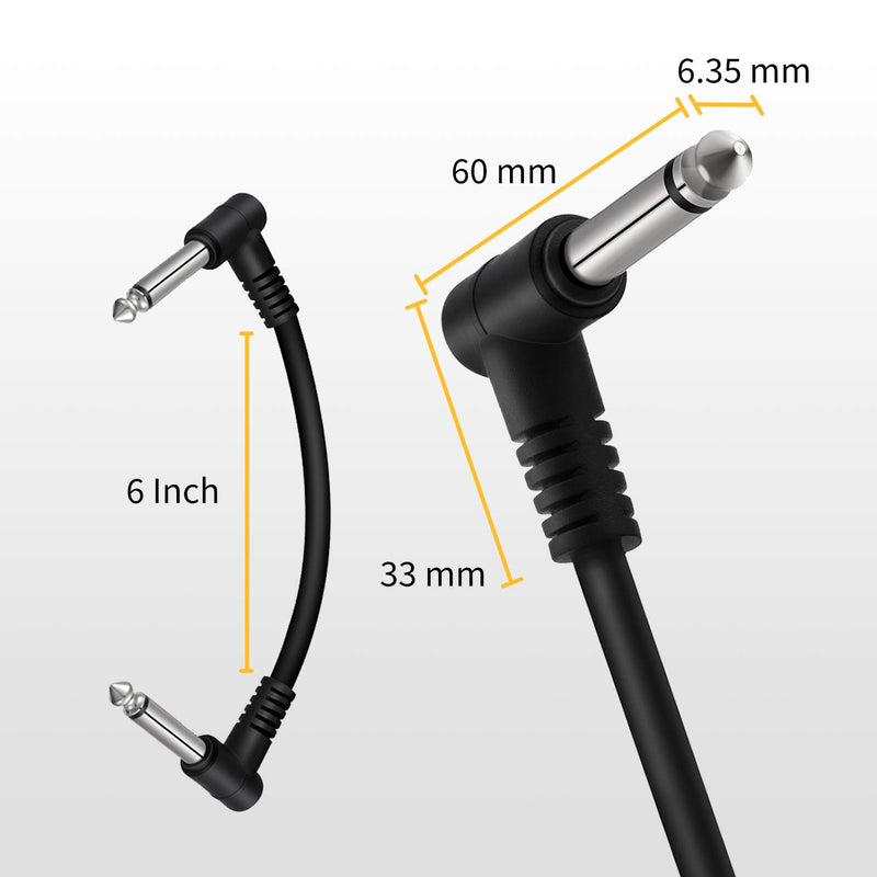 [AUSTRALIA] - Donner 6 Inch Guitar Patch Cable Black, Guitar Effect Pedal Cables, Noiseless TS Mono Cords for Guitar/Bass Effect Pedals (6 Pack) 15CM 6-Pack 