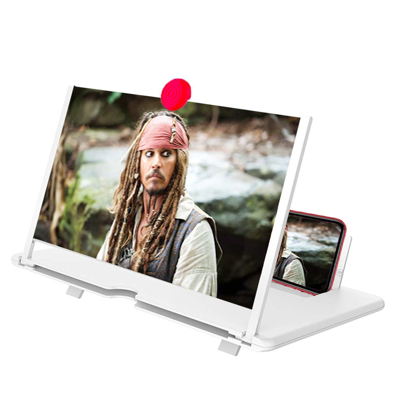 12" Screen Magnifier –3D HD Mobile Phone Magnifier Projector Screen for Movies, Videos, and Gaming–Foldable Phone Stand with Screen Amplifier–Supports All Smartphones(White) White