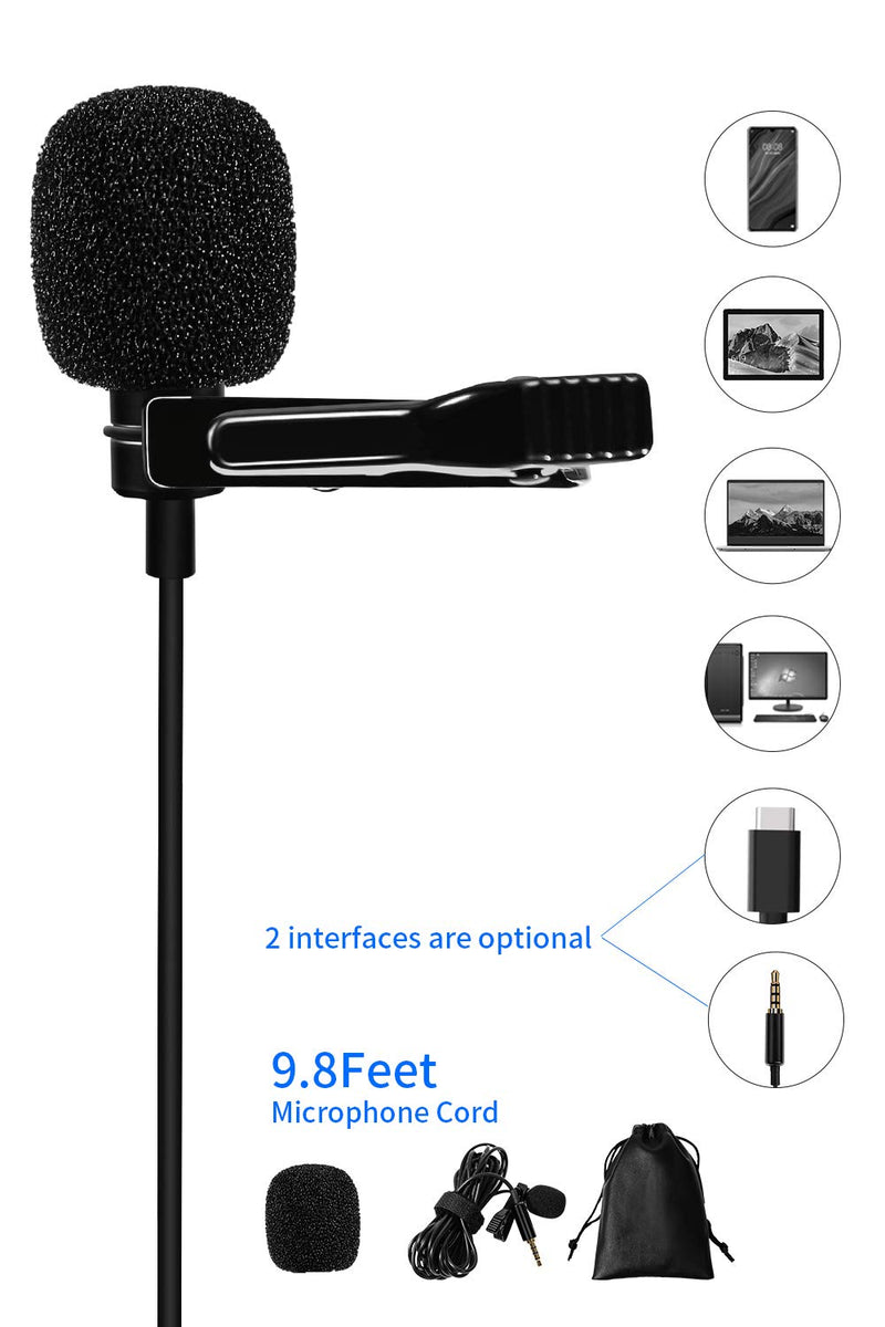 [AUSTRALIA] - Lapel Mic 9.8 Feet Lapel Microphone Noise Cancelling, Professional for Lapel Omnidirectional Condenser Mic Phone Audio Recording Easy Clip-on Mic for YouTube, Interview, Conference Interface Device 