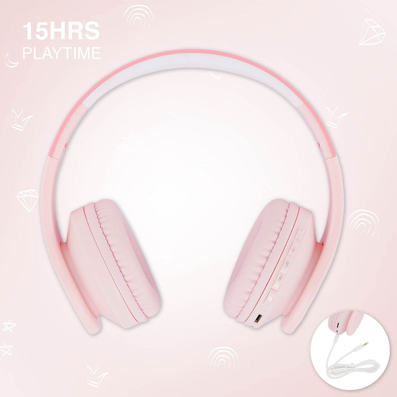[AUSTRALIA] - Bluetooth Headphones for Kids, PowerLocus Wireless Foldable Headphones Over Ear, Headphone with Microphone, 85DB Volume Limit, Wireless and Wired Headset with Micro SD, FM for Cellphones, Tablets, PC Pink 