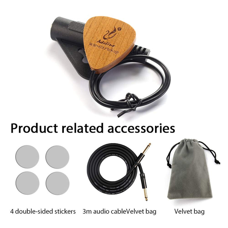 Adeline Ukulele pickup transducer, It's suitable for Classical Acoustic Guitar Violin Viola Banjo Mandolin Ukulele Uke Cello， can"eq" the sound with placement front,side,back etc. (Heart) Heart