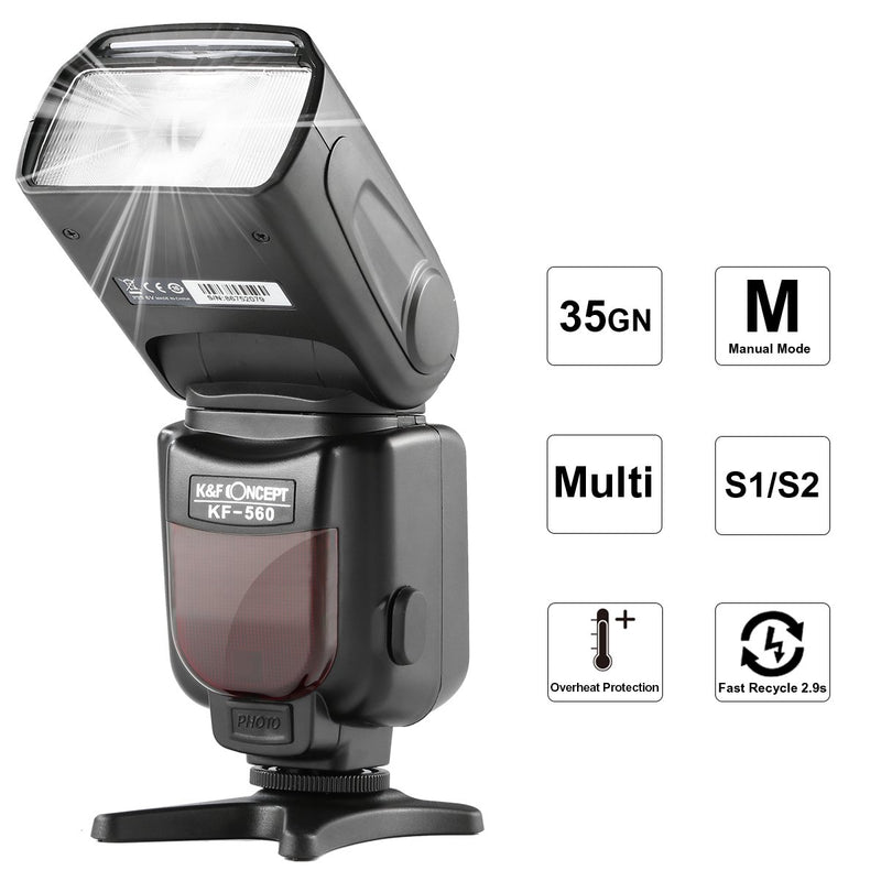 K&F Concept Camera Flash, KF-560 Universal Speedlite Flash with LCD Display Compatible with Canon Nikon DSLR Cameras For Canon & Nikon DSLR+TTL+GN35