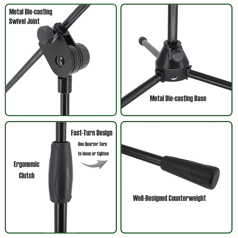 Tlingt Support Metal Tripod Microphone Mic Boom Stand for Stage, Studio, Recording, Home Theater, Black Standard-tele boom