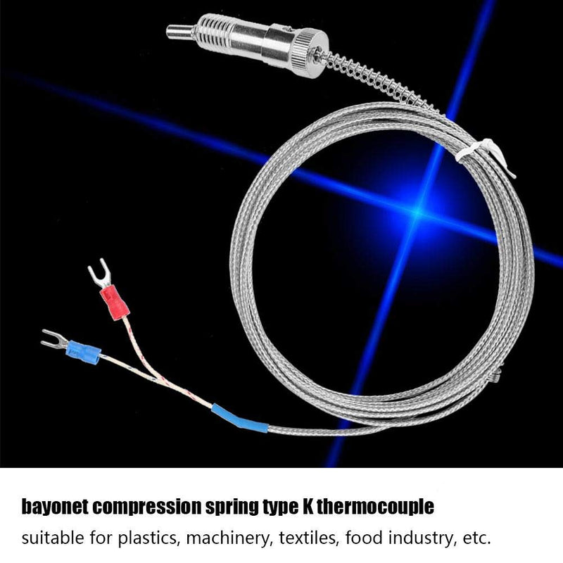 K-Type Thermocouple, Walfront Bayonet Compression Spring Type K Thermocouple Temperature Sensor Probe Temperature Gauge 0-400℃ 1m/2m/3m/4m/5m Wire (Optional)(5 m)