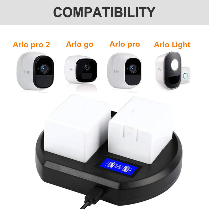 FARSAIL LCD Display Camera Battery Charger Stations Compatible with Arlo Rechargable Batteries - Arlo Pro & Pro 2/VMA4400, Arlo Go/VMA4410, Arlo Light/ALS1101