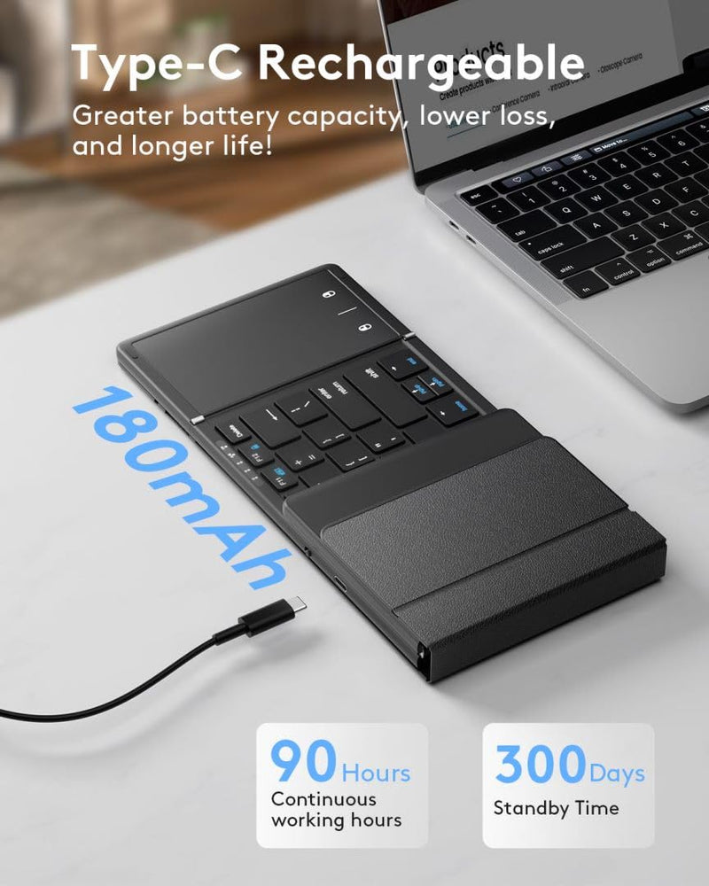 [AUSTRALIA] - Samsers Foldable Bluetooth Keyboard with Touchpad, Full-Size Wireless Folding Keyboard with PU Leather, Portable Travel Keyboard for iOS Android Windows Mac OS, Support 3 Devices (BT5.1 x 3), Black Refined Black 