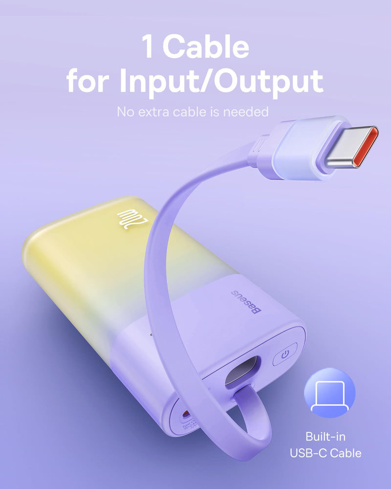 [AUSTRALIA] - Baseus Portable Charger USB C, PD 20W Power Bank Fast Charging, Portable Phone Charger Android, 5200mAh Battery Pack Built in Cables Type C Compatible with Samsung Galaxy Google Pixel, Nebula Purple 