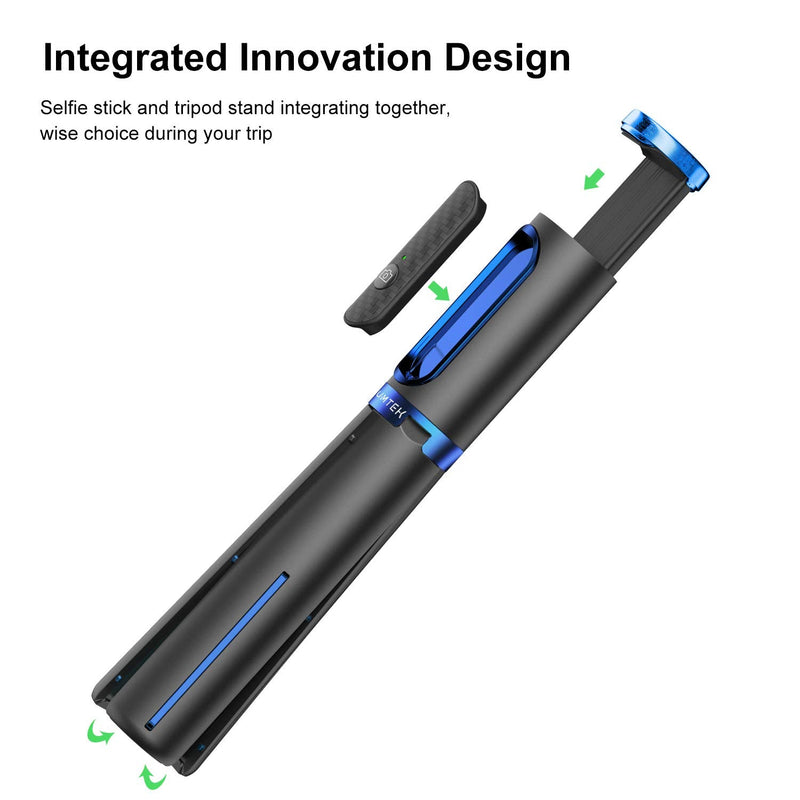 ATUMTEK Bluetooth Selfie Stick Tripod, Extendable 3 in 1 Aluminum Selfie Stick with Wireless Remote and Tripod Stand 270 Rotation for iPhone 13/12/11 Pro/XS Max/XS/XR/X, Samsung and Smartphone Blue