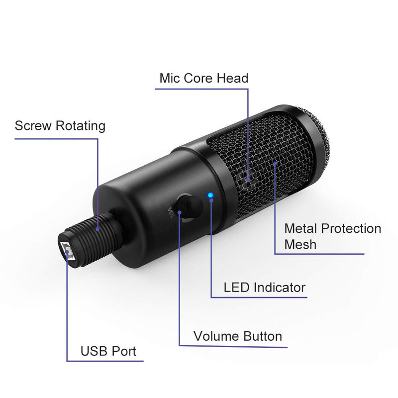 [AUSTRALIA] - USB Microphone for Computer - Metal Condenser Recording Microphone for Laptop MAC or Windows Cardioid Studio Recording Vocals, Voice Overs,Streaming Broadcast and YouTube Videos 