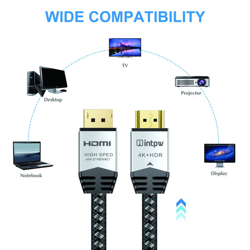 HDMI Cable, INTPW High Speed HDMI Cable, HDMI Cord 3D-Braided HDMI to HDMI Monitor Cable Supports 4K@60HZ UHD FHD Audio Return Channel (ARC) for Fire TV/HDTV/ PS4/ PS3 6ft