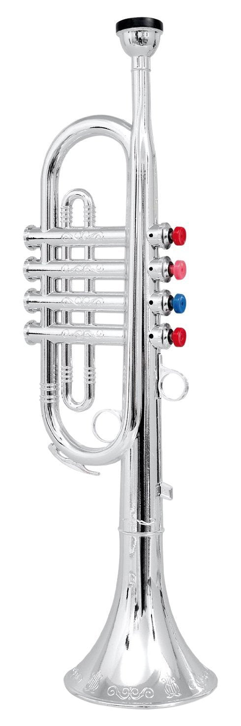 Click n' Play Set of 2 Musical Wind Instruments for Kids - Metallic Silver Saxophone and Trumpet Horn