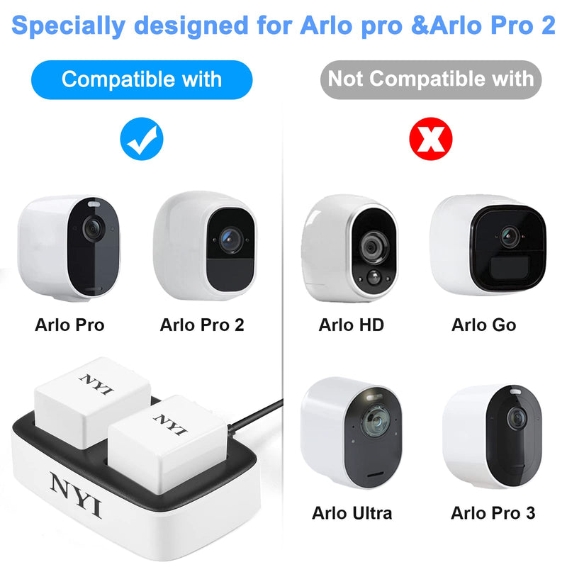 NYI 2560mAh Rechargeable Batteries for Arlo Pro/Arlo Pro 2 and Charger Station Compatible with Arlo Pro/Arlo Pro 2 Batteries (2 Batteries +1 Charger)
