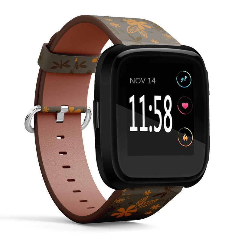 Compatible with Fitbit Versa/Versa 2 / Versa LITE - Leather Watch Wrist Band Strap Bracelet with Quick-Release Pins (Dragonflies Night)