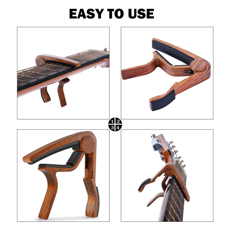 MOREYES Guitar Capo for Acoustic Guitar,Ukelele, Electric Guitar,Bass with Wood Color Guitar Picks (tuner capo)