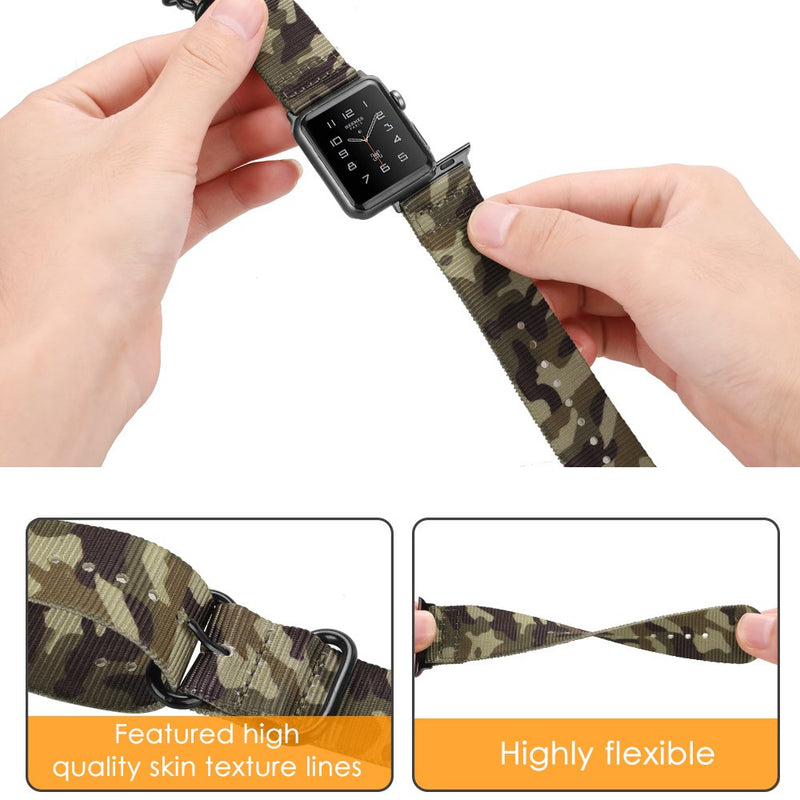 Fintie Band Compatible with Apple Watch 44mm 42mm, Lightweight Breathable Woven Nylon Sport Wrist Strap with Metal Buckle Compatible 44mm 42mm Apple Watch Series SE / 6/5/4/3/2/1 A-Camo 42mm/44mm
