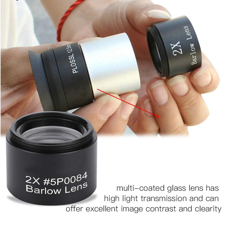 Universal Telescope Eyepiece Barlow Lens,Professional Premium Aluminium Alloy HD 2X Magnification Fully Multi-Coated Glass Lens Accessory with M28.60.6 Thread for 1.25in Astronomical Telescope