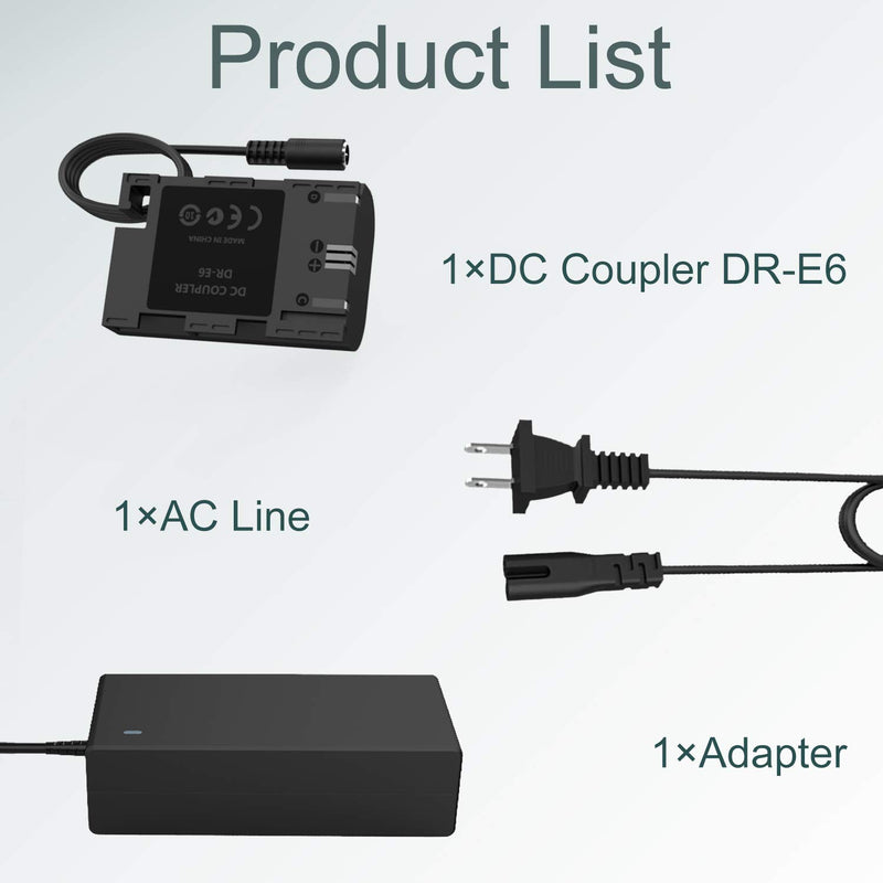 Twinsun ACK-E6 AC Power Adapter DR-E6 LP-E6 Dummy Battery DC Coupler kit for Canon EOS 5D Mark II III IV, R, R5, 56, 60D, 70D, 80D, 90D, 6D Mark II, 7D Mark II Cameras