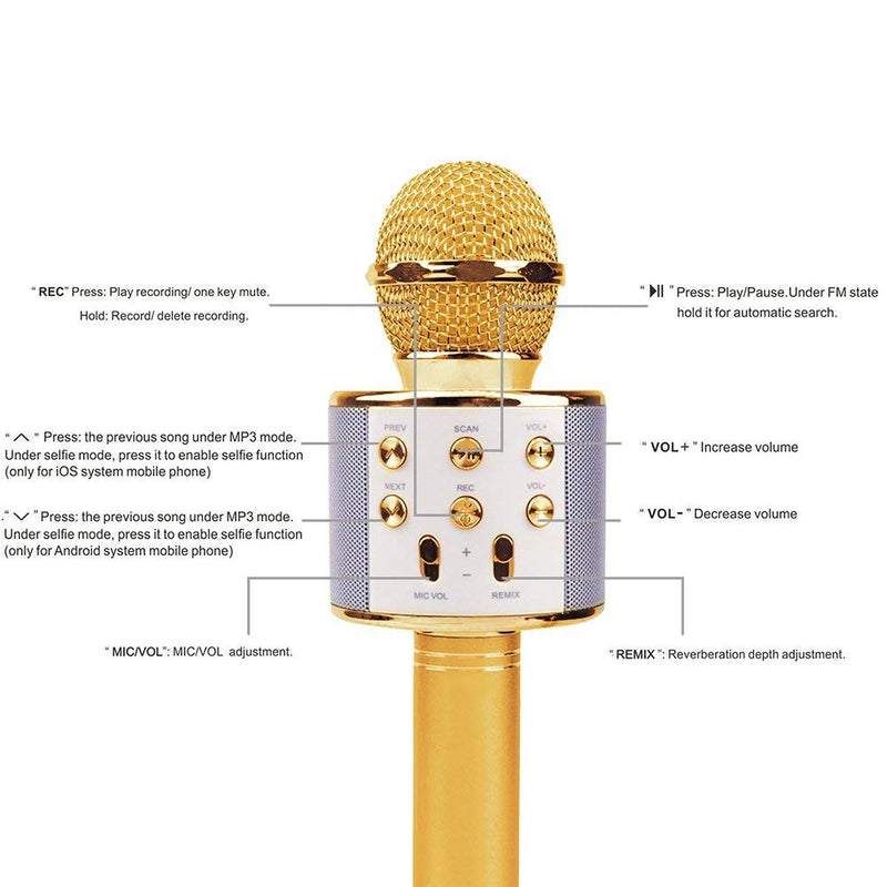 [AUSTRALIA] - Wireless Karaoke Microphone, Portable Bluetooth Microphone Speaker Player, Handheld Mic for iPhone Android, Singing Recording Interviews & Kids Home KTV Party (Gold) Gold 