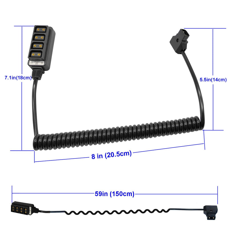 COMeap D-Tap Splitter Male to 4 Port Female D-Tap Hub Adapter Coiled Power Cable for ARRI RED Cameras TILTA Steadicam IDX Battery Photography Power