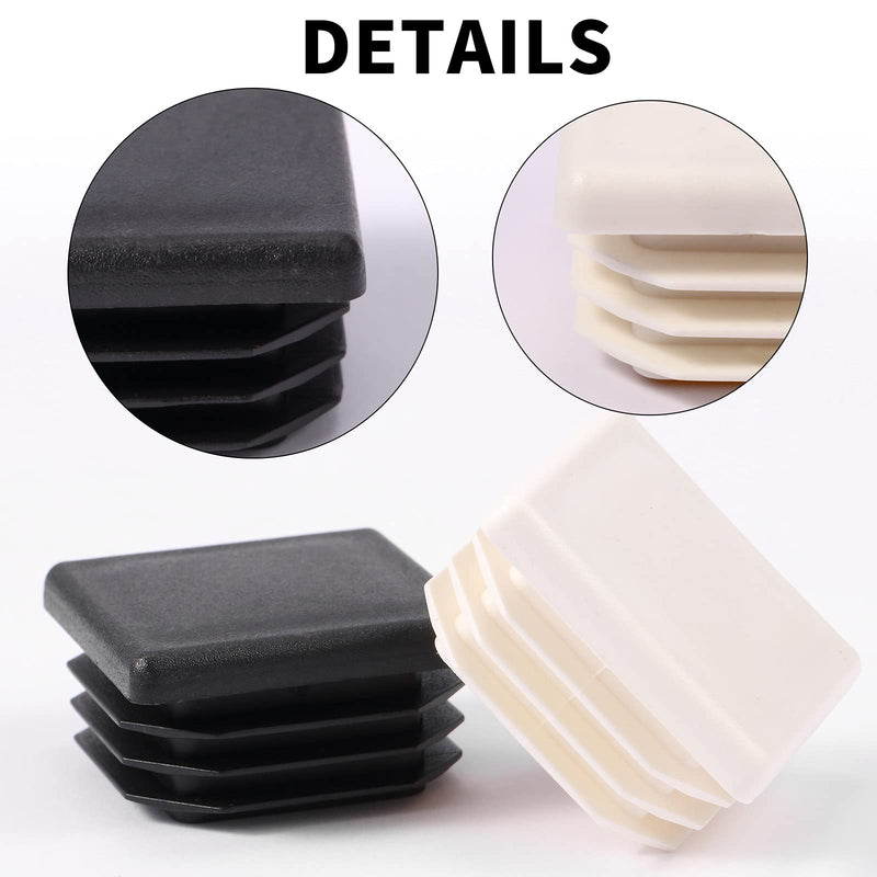 20PCS 1-1/4" Plastic Plugs for Square Tubing, Square Plastic Plug Insert, Plastic End Caps for Square Tube Post, Glide Protection for Chairs Tables Furniture Floor (Black/White) 1-1/4 inch