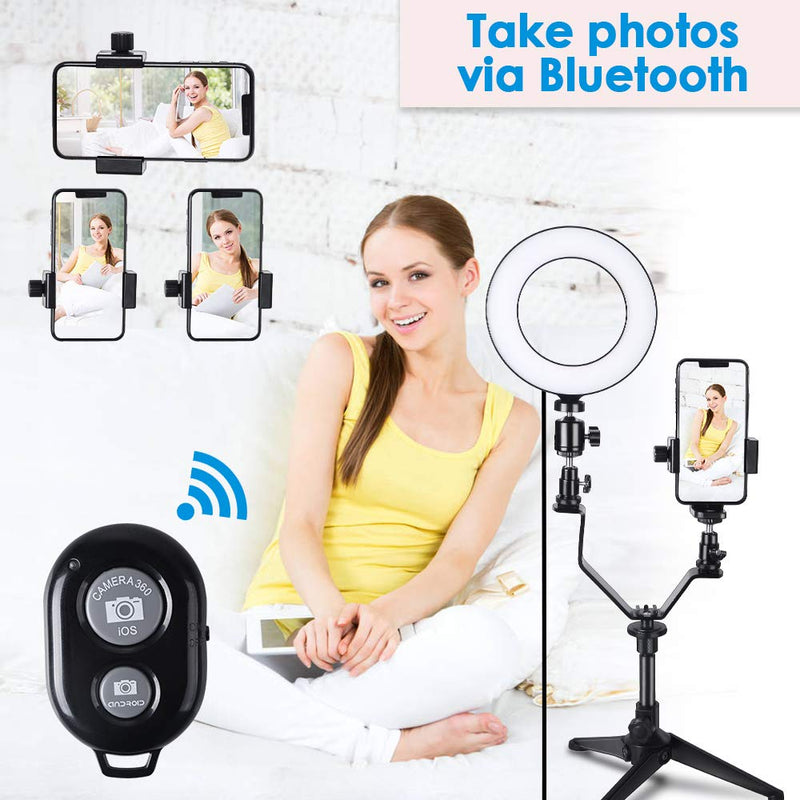 Ring Light with Tripod Stand Phone Holder, Selfie Ring Light 3 LED Colors with Blutetooth Remote Dimmable Ringlight for Video Recording Live Stream Makeup YouTube Video Silver