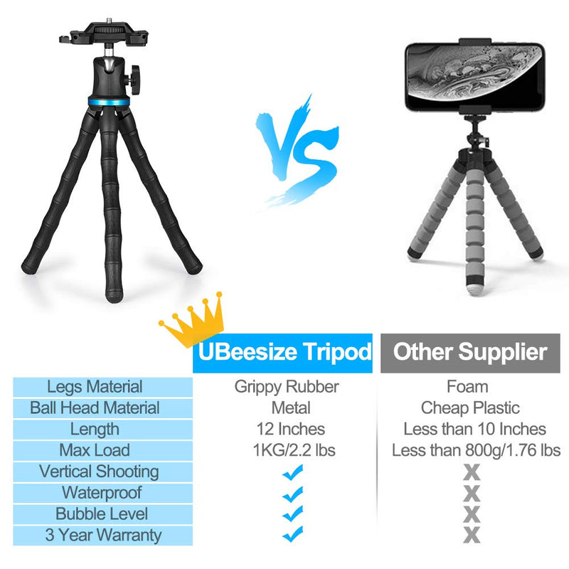 Phone Tripod, UBeesize 12 Inch Flexible Cell Phone Tripod Stand Holder with Wireless Remote Shutter & Universal Phone Mount, Compatible with Smartphone/DSLR/GoPro Camera Black