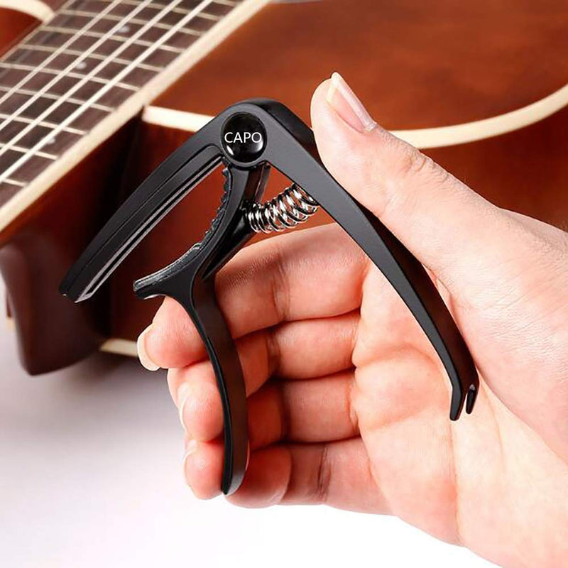 Guitar Capo for Acoustic Guitar Electric Guitar Capo Also For Bass Ukulele Banjo and Mandolin Zinc Alloy Glossy Metal Black