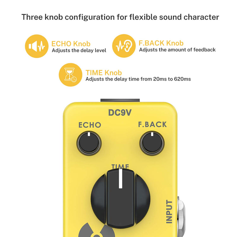 Donner Yellow Fall Delay Pedal, Delay Guitar Effects Pedals Mini Pedal Compact Size Pedal True Bypass