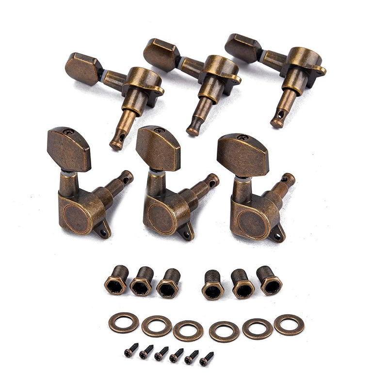 Alnicov Guitar Machine Heads String Tuning Pegs Tuner 3R3L for Acoustic or Electric Guitar Bronze