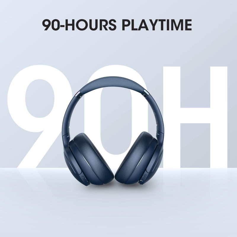 DOQAUS 𝐔𝐩𝐠𝐫𝐚𝐝𝐞𝐝 Bluetooth Headphones Over Ear, 90 Hours Playtime Wireless Headphones with 3 EQ Modes, HiFi Stereo Headphones with Microphone, Soft Protein Earpads for Cellphone/PC (Navy Blue) Navy Blue
