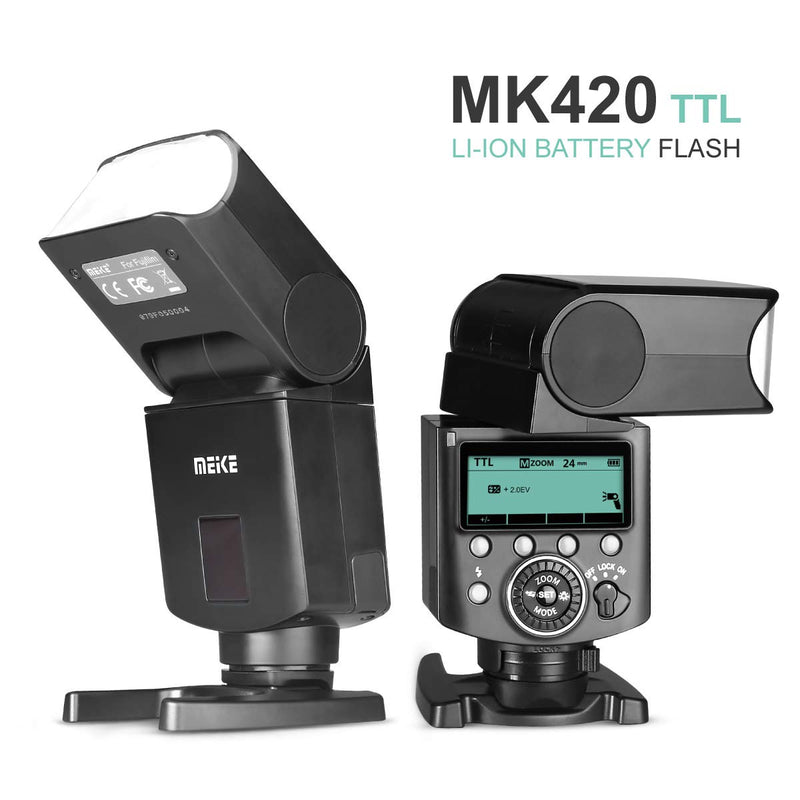 Meike MK420F TTL Li-ion Battery Camera Flash Speedlite with LCD Display for Fujifilm X Mount Cameras Such as X-H1 X-T1 X-T2 X-T3 X-T4 X-T10 X-T20 X-T30 X-T100 X-T200 X-PRO3 X-PRO2 X-E1 X-E2 X-E3 X-A